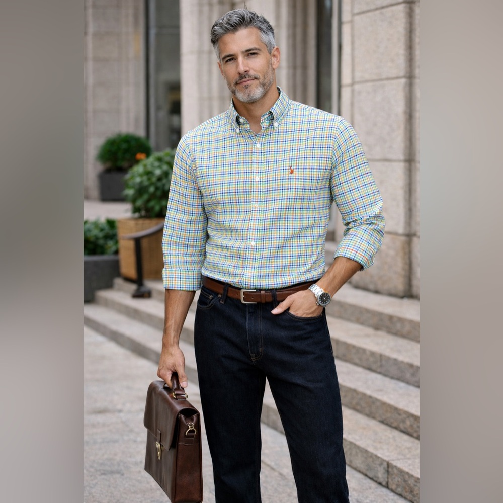 Ralph Lauren Slim Fit Stretch Oxford Plaid Button-Down Shirt